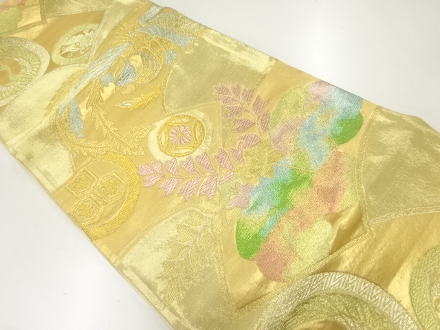 アンティーク　地紙に花鳥模様織出し袋帯（材料）